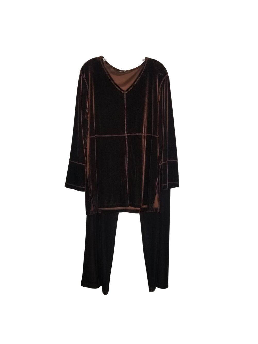 Avenue Women's Velour Loungewear Set, Brown 2Pc Blouse and Pant Size 14/16 Tall - Picture 2 of 16